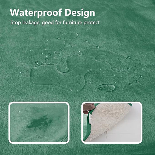 Waterproof Dog Blankets for Small Dogs, Washable Pet Blanket for Indoor Cats, Plush Sherpa Puppy Throw Furniture Protector for Bed Couch Sofa(25"x35",S,Green)