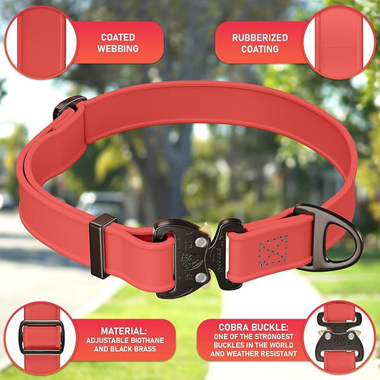 Biothane Dog Collar with Cobra Buckle - Made in USA - QR Code Dog Tag ID Included - Adjustable Heavy Duty Dog Collars for Medium Large Dogs - Waterproof Military Grade Tactical Collar for Dogs