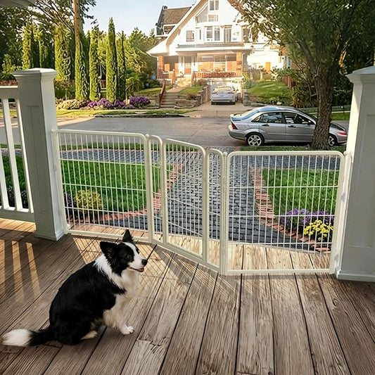 FXW Dog Gate Extra Wide Designed for Indoor Use, Adjustable Width Up to 83-inch Wide (32" H 3 Wire Panels for Small and Medium Dogs), White