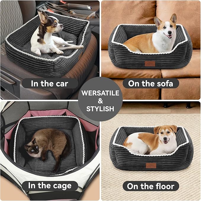Rectangle Cat Dog Bed for Large Medium Small Pets Indoor Outdoor Machine Washable Sleeping Sofa Non-Slip Bottom Soft Puppy Bed Durable Orthopedic Calming Pet Cuddler (Large, Dark Grey)
