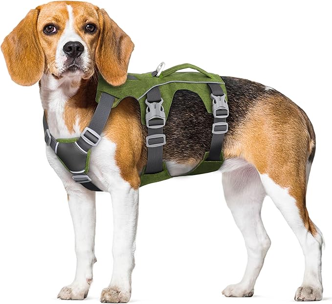 Escape Proof Dog Harness Medium Sized Dog, Reflective No Pull Dog Vest with Handle, Lightweight Full Body Pet Harness Adjustable for Walking,Training(Green,Chest:17-32")