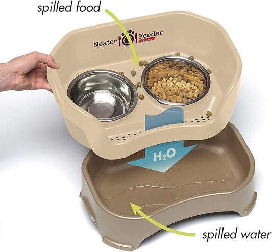 Neater Feeder Deluxe Mess Proof Dog Bowls Elevated for Large Breeds – Made in USA – No Spill Raised Slow Feeder Elevated Dog Bowl Stand, Stainless Steel Food and Water Bowl Set, Cappuccino