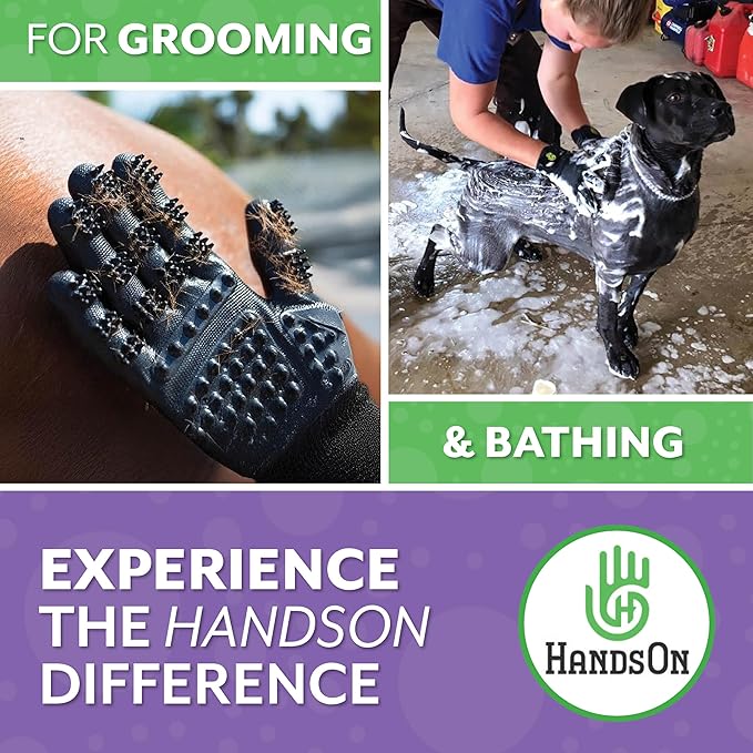 H HandsOn Pet Grooming Gloves - Patented #1 Ranked, Award Winning Shedding, Bathing, & Hair Remover Gloves - Gentle Brush for Cats, Dogs, and Horses (Green, X-Large)