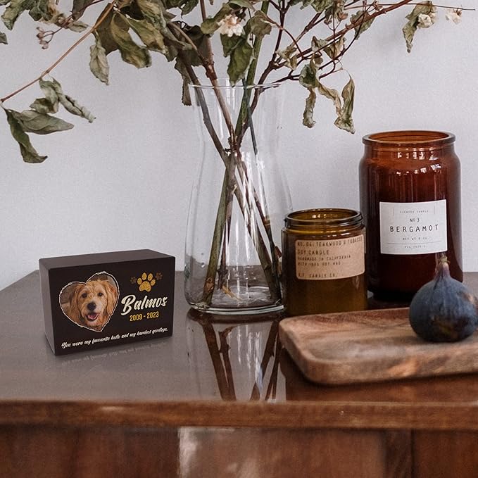 Custom Pet Keepsake Urns for Dogs, Wooden Box for Pet Ashes with Photo for Your Beloved Pets, Pet Cremation Urns as Sympathy Gifts for Pet Lovers - Small, 6" x 4" x 2.75" (Design 11)