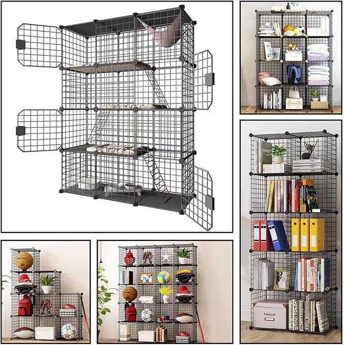 Large Cat Cage Enclosure Indoor DIY Cat Playpen Pet Home Small Animal House Detachable Metal Wire Kennels Crate Large Exercise Place Ideal for 1-4 Cat (Black, 41.3" Lx14 Wx55 H, 1)