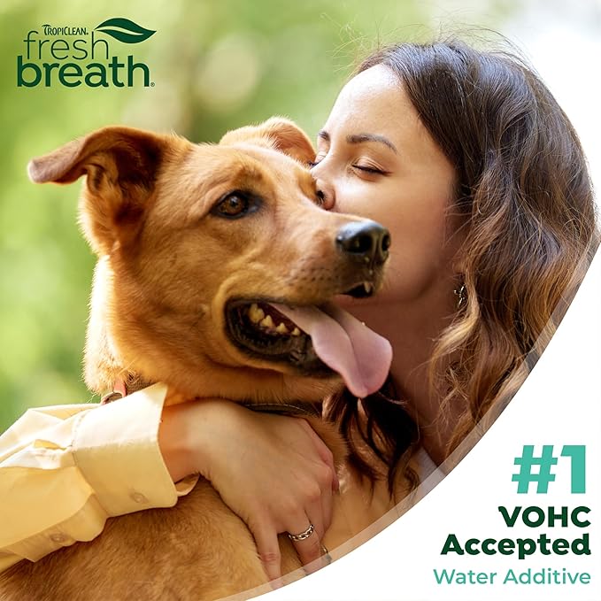 TropiClean Fresh Breath Advanced Whitening Water Additive for Dogs, Max Strength Dog Teeth Cleaning and Breath Freshener Solution, 16oz
