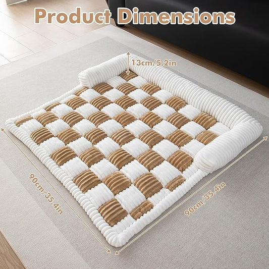 LiveGo Fuzzy Pet Couch Covers for Sofa, Dog Couch Cover Fuzzy Sofa Cover Cream Square Plaid Dog Bed Plush Dog Mat for Furniture Protector for Large Medium Dogs and Cats (Light Brown, 35.4"*35.4")