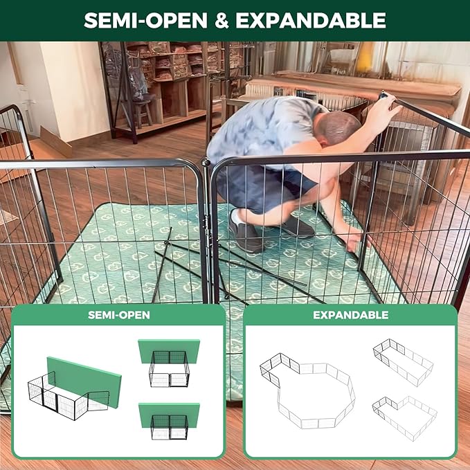 FXW Dog Playpen for Indoor Use - Wide gate and Safe Play, Heavy Duty 24 Inch 8 Panels Dog Pen for Puppies and Small Dogs, Black