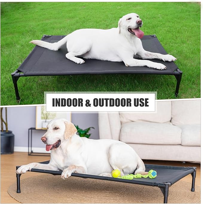 Elevated Dog Bed for Medium Dogs, Raised Dog Cot Fits Up to 150 LBs, Heavy Duty Pet Cots with Durable Supportive Teslin Recyclable Washable Mesh, Indoor & Outdoor Pet Bed, Brown