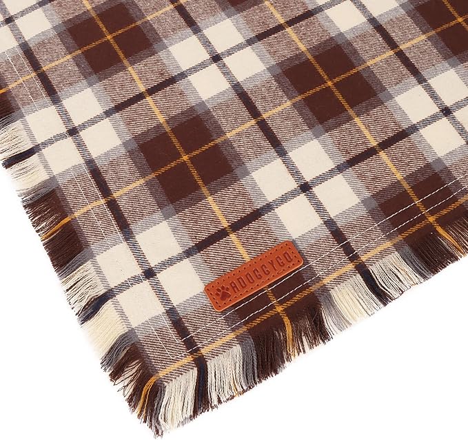 ADOGGYGO Fall Dog Bandanas with Tassels Edges, Orange Brown Plaid Scarf Bib, Multi Size, Fall Thanksgiving Halloween Bandanas for Medium Large Dogs (Large)