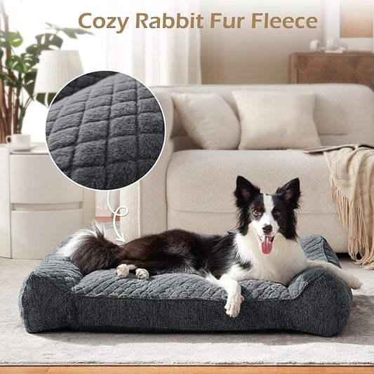 JOEJOY Orthopedic Dog Bed Medium Sized Dogs, Extra Thick Supportive Big Dog Couch Bed with Sides and Waterproof Lining, Ultra Soft Pet Bed Sofa, Grey, 35''x25''