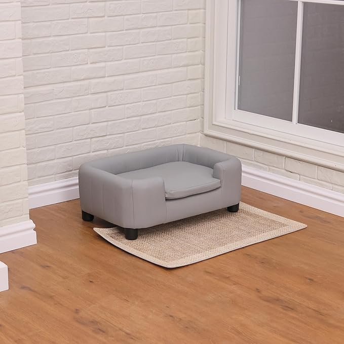 25-Inch Modern Pet Sofa with PU Scratch-Resistant Fabric and Adjustable Legs, Elevated Dog Couch for Small and Medium Dogs, Comfortable Dog Sofa Bed