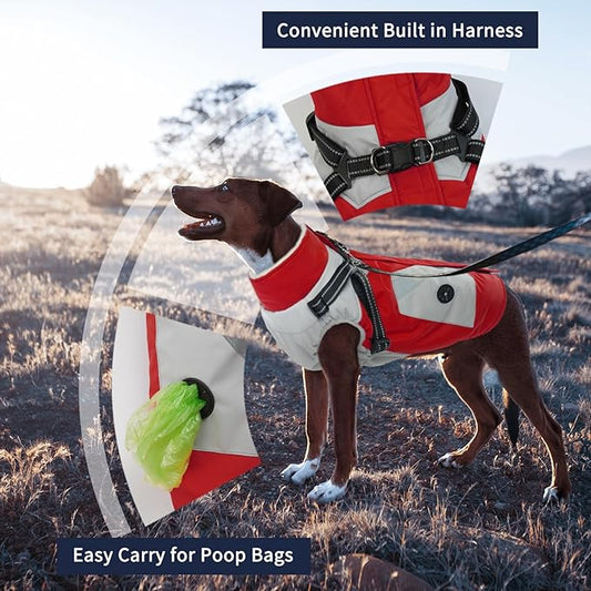 IECOii Dog Coats for Small Dogs Winter Harness Zip Up- Red, XSmall - Warm Polyester Lined Small Dog Winter Coat with D Ring, Waterproof Puppy Coats,Dog Snow Jackets Snowsuit Chihuahua Papillon Maltese