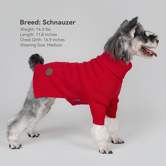 cyeollo Dog Christmas Sweaters for Small Dogs Boy, Pullover Turtleneck for Dogs Female, Knitted Doggy Fall Winter Warm Cold Weather Dog Clothes Apparel with Sleeves, Red L