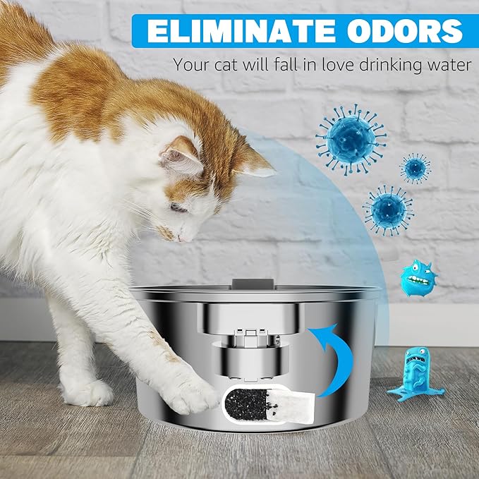 Cat Water Fountain Filter, 48 Pack Cat Fountain Filters, Cat Fountain Replacement Filter for 67oz/2L&108oz/3.2L Stainless Steel Pet Water Fountain (24 Filters & 24 Sponges)