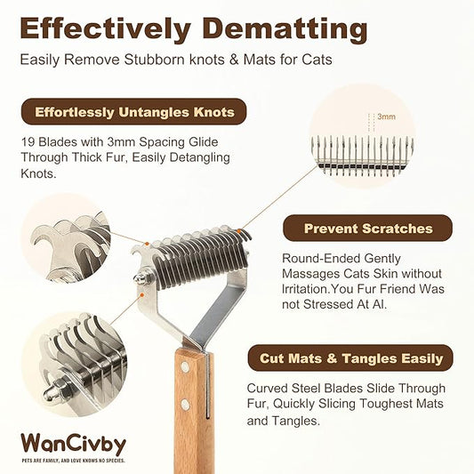 Undercoat Rake Dog Brush Dematting Comb cat shedding tool Dematting Tool Pet Brush Efficiently Detangle and Groom Coats for Large Medium Small Dogs and Cats Comb for Grooming Premium (2 in 1)