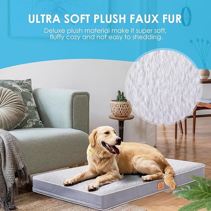 Orthopedic Dog Bed for Large Dogs and Extra Large Dogs, XL Dog Beds with Removable Waterproof Cover and Machine Washable Pet Bed Mat Egg-Crate Foam, L-Plus(36"X27"X3"), Silver Grey