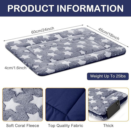 VitalCozy 4 Pcs Winter Dog Crate Pads, Ultra Soft Warm Washable Dog Cat Bed Mat for Pet Crate Comfortable Replaceable Reversible Kennel Pad for Small, Medium, Large Dogs(18 x 24 x 1.6 Inch,Blue)