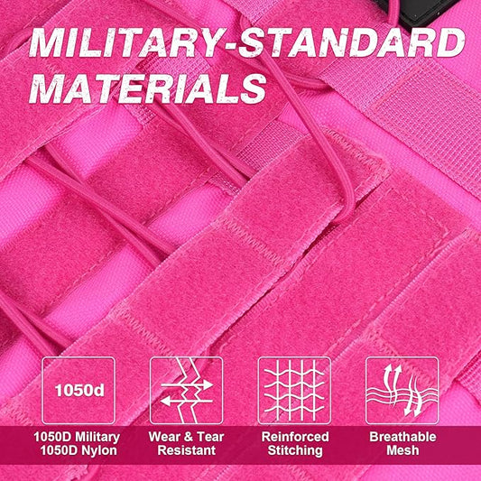 No Pull Tactical Dog Harness for Large Dogs, Escape Proof Molle Dog Vest Harness and Leash Set, Adjustable Military Service Dog Harness with Handle for Medium Large Dogs (Pink, M)