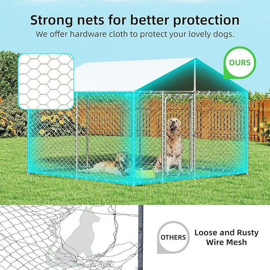 7.8x7.8FT Outdoor Dog Kennel Outside Heavy Duty Dog Enclosure with Waterproof Cover and Security Lock(93x93IN)