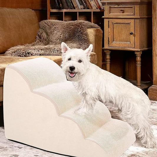 Steps for Small Dog, Dog Stairs for High Beds and Couch, 20" 4-Step High Density Foam Pet Stairs for Dogs Injured, Older Dogs Cats, Pet with Joint Pain (Beige)