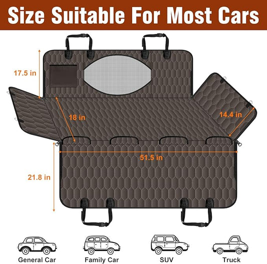 Waterproof Dog Car Seat Cover - Scratch Proof Nonslip Back Seat Hammock with Mesh Window & Storage Pocket for SUVs/Trucks/Sedans-S, Brown/Black