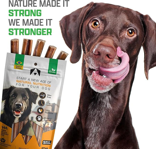 INVIROX Bully Sticks for Medium Dogs 100% Natural Grass-Fed Beef Chews, Single Ingredient Dog Treats, 6' Odor-Free 5 Pack Bully Sticks for Large Dogs, Consistent Thickness, Puppy Mighty Protein