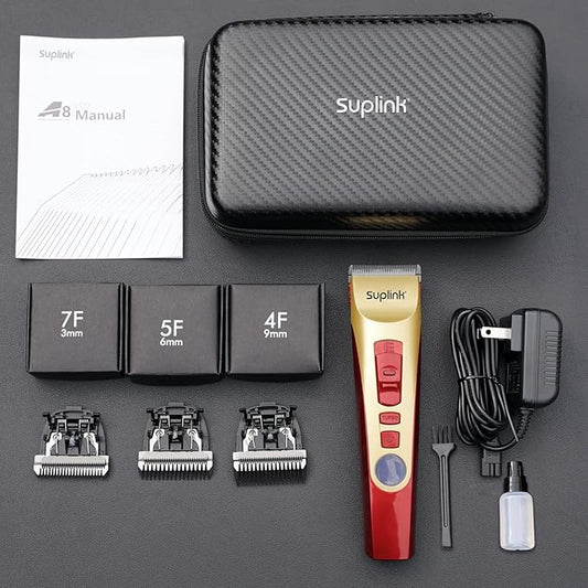 suplink Dog Clippers for Grooming for Thick Heavy Coats/2-Speed Low Noise Rechargeable Cordless Pet Shaver with Stainless Steel 4 Blade for Dogs Pets and Animals