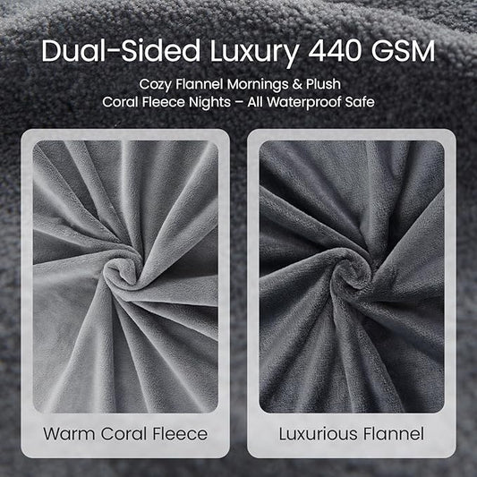 LOOBANI Waterproof Throw Blanket for Couch: Reversible Leakproof Couch Blanket 40" x 60", Soft Flannel & Coral Fleece Bed Blanket Stain-Proof for Sofa Cover, Pet Accidents, Travel, Grey