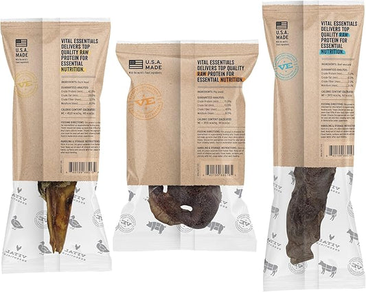 Vital Essentials Freeze-Dried Raw Bar Aggressive Chew Bundle | Duck Head, Pig Snout, Moo Stick | Single Ingredient Dog Treat & Natural Chews | Made in USA | 3 Pack