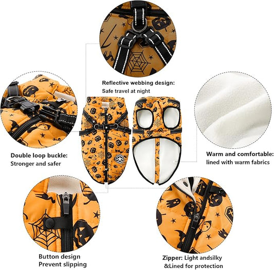 Aiboria Dog Jackets Windproof Outfit Coat Dog Vest Harness Puppy Warm Jacket Halloween Orange M