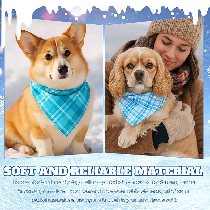 Abbylike 200 Pcs Winter Plaid Dog Bandanas Bulk Blue Bandanas for Dogs Triangle Kerchief Bibs Scarf for Pet Winter Costume Photo Props Accessories Pet Shops Cats Grooming Adoption Events, 25 Styles