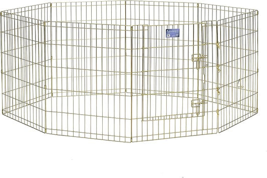MidWest Homes for Pets Folding Metal Puppy/Dog Exercise Pen, Indoor/Outdoor Playpen with Door, 16 Sq Feet of Play Space, 30-Inches Tall, Gold Zinc
