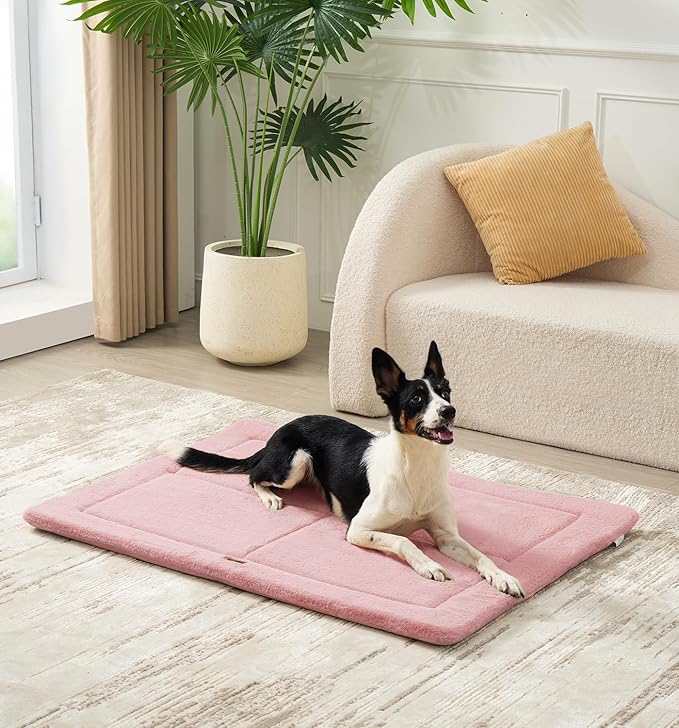 Made4Pets Dog Crate Pad Bed for Large Dogs, Washable & Reversible, Anti-Slip Kennel Mat for Cozy Sleeping, Soft Fluffy Dog Bed for Indoor & Outdoor Use, 36"x27", Pink