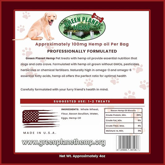 Dog Treats | Bacon 100mg of Hemp Per Bag | 100% Natural and Non GMO | Offers Your Pet Hip, Joint, and Muscle Support | Aids with Anxiety,Stress, and Pain