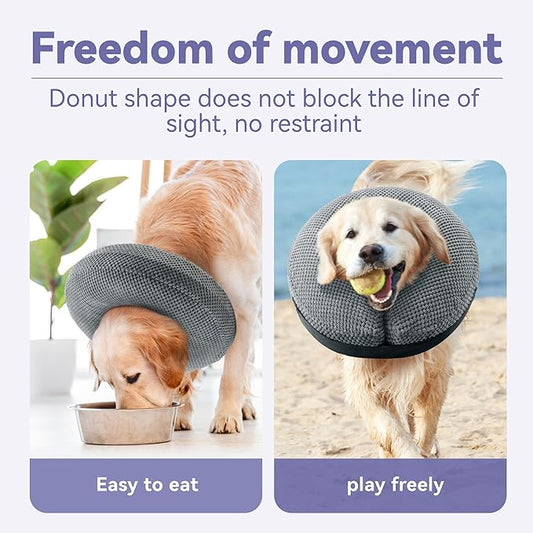 Soft Inflatable Dog Cone Collar Alternative After Surgery - Dog Neck Donut E Collar for Large Medium Small Dogs Cats Post Surgery - Recovery Collar to Stop Licking - Grey, XXL