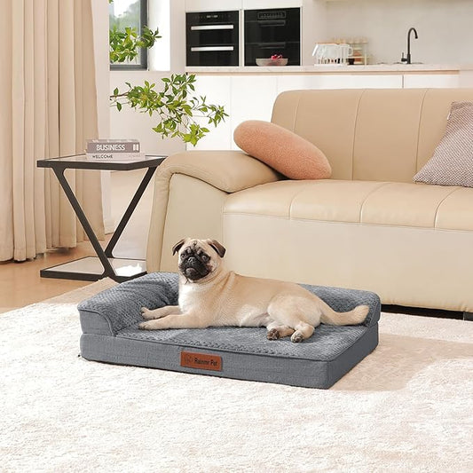 Orthopedic Dog Bed Medium Size Dog, 35x23x6 Inches Memory Foam Pet Bed for Medium and Large Dogs, Washable Removable Cover, Nonskid Bottom, Waterproof, Dark Grey