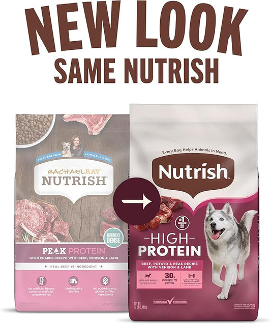 Nutrish High Protein Dry Dog Food Beef, Potato & Peas Recipe with Venison & Lamb, 23 lb. Bag, (Rachael Ray)