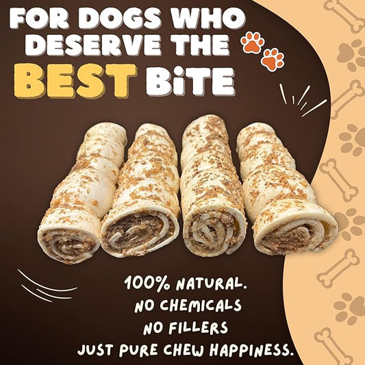 Woofley's 10-12" Bully Dusted Beef Cheek Roll - (5 Count)- Beef Cheek Rolls for Dogs - Long Lasting Natural Dog Chews