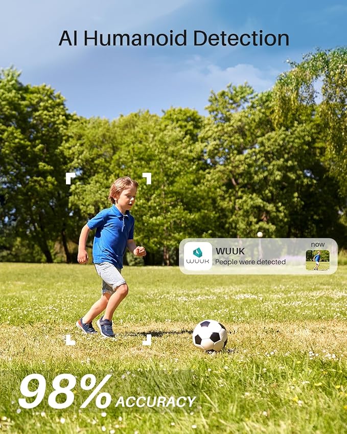 WUUK Security Cameras Wireless Outdoor 2K, Homebase + 4 Cameras, No Monthly Fees, 32GB Storage, 240 Days Battery Life, Night Vision, Motion Detection, 2.4/5 GHz WiFi, Compatible with Alexa & Google