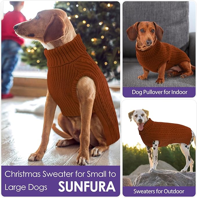 SUNFURA Dog Sweater, Dog Sweaters for Medium Dogs Girl Boy, Warm Soft Sweaters Pullover for Fall Winter, Solid Color Turtleneck Knitwear Clothes for Pug, Yorkie, Boston Terrier, Brickred M