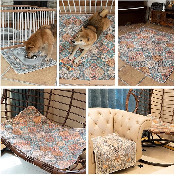 nunubaby Washable Pee Pads for Dogs, Stylish, Non-Slip and Leak-Proof Pee Pads. Reusable Potty Pads for Dogs for Crates and Floors.(Red/Rect, 36" x72" )