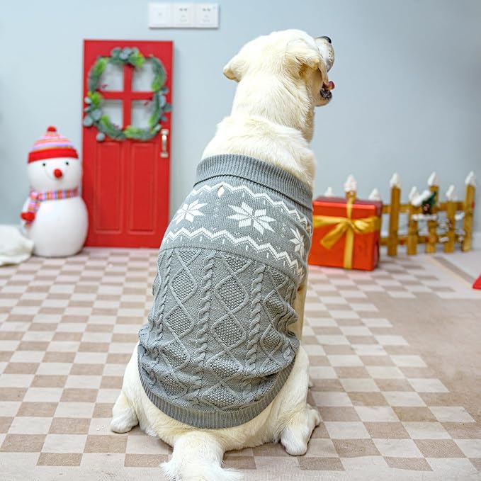 Warm Winter Dog Sweater - Cold Weather Pet Clothes for Small Medium Large Dogs Indoor Outdoor, Soft Classic Knit Puppy Apparel, Grey, M