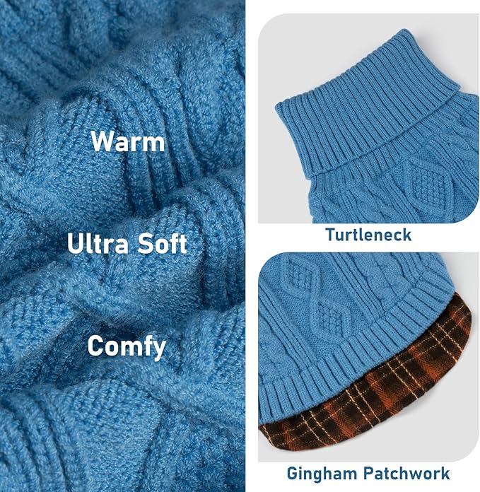 KYEESE Dog Sweater Stretchy Knitwear Cat Clothes with Gingham Patchwork Thick Pet Coat for Fall Winter Cold Weather Warm Turtleneck Medium Dogs Sweater Soft Pullover Dog Sweaters for Medium Dogs Boy