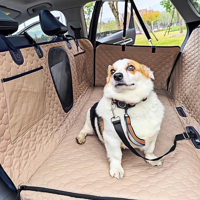 Back Seat Extender for Dogs, PU Leather Waterproof Dog Car Seat Cover for Back Seat with Hard Bottom Holds 400LBs, 2025 Upgraded Sturdy Dog Hammock for Cars/Trucks/SUVs, Anti-Scratch, Easy to Clean