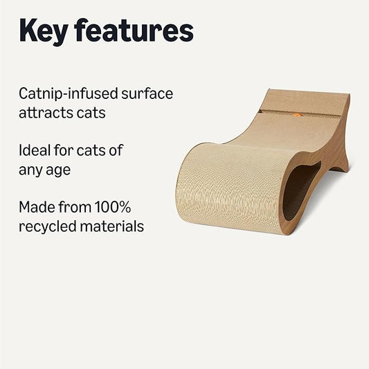 Amazon Basics Corrugated Cardboard Cat Scratchers Bed, Cat Scatch Pad, Lounge Bed, FSC-Certified, 34.3 x 11.8 x 11.8 in, Wooden Color