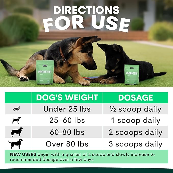 Probiotic for Dogs - Grain-Free Digestive Support Powder for Diarrhea, Bloating & Gas - Promotes Immune Support & Oral Health - Reduces Paw Licking, Allergies & Yeast Infections - 5.4 oz - 90 Scoops