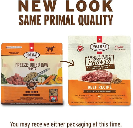Primal Freeze Dried Dog Food, Pronto Mini Nuggets, Beef; Scoop & Serve, Complete & Balanced Meal; Also Use as Topper or Treat; Premium, Healthy, Grain Free High Protein Raw Dog Food (16 oz, 2-Pack)
