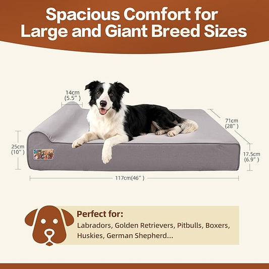 Sytopia XL Orthopedic Memory Foam Dog Bed 35D 46 inch, 7" Thick Extra Large Dog Sofa for Senior Dogs up to 100 lbs, Water Resistant & Washable Cover with Liner, Grey