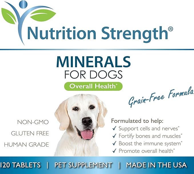 Minerals for Dogs, Support Cells & Nerves, Fortify Bones & Muscles, Promote Overall Health with Calcium, Phosphorus, Magnesium, Potassium, Selenium, Iron, Zinc, 120 Chewable Tablets
